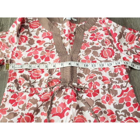 Boden Fall Festive Floral & Leaf Print V Neck 3/4 Sleeve Tie Waist Tunic Shirt - Picture 6 of 7